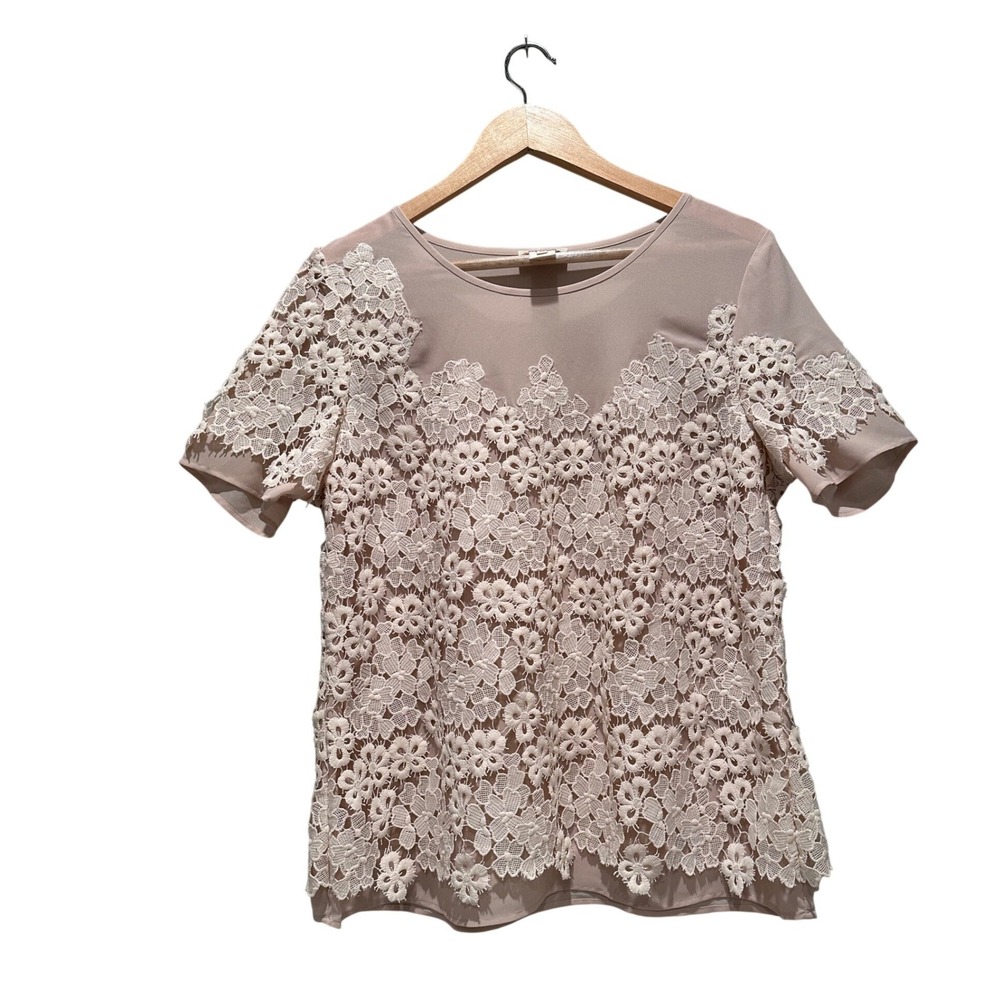 Sundance Love in a Mist Beige Floral Lace Crochet Blouse Size Medium